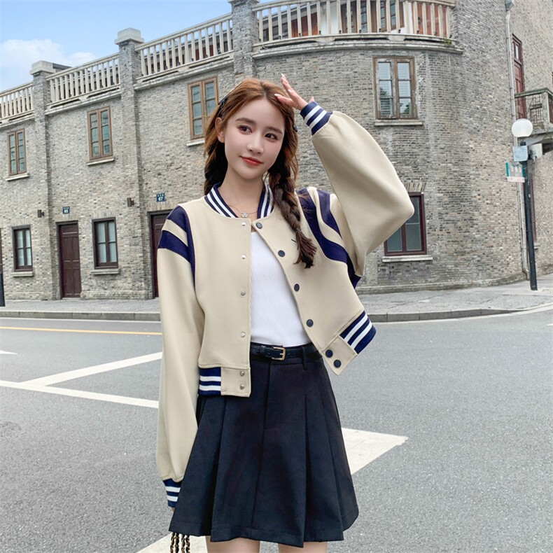 时尚短款学院风棒球服春秋季新款宽松休闲上衣182-8512P120K178,女装短外套,帛香坊