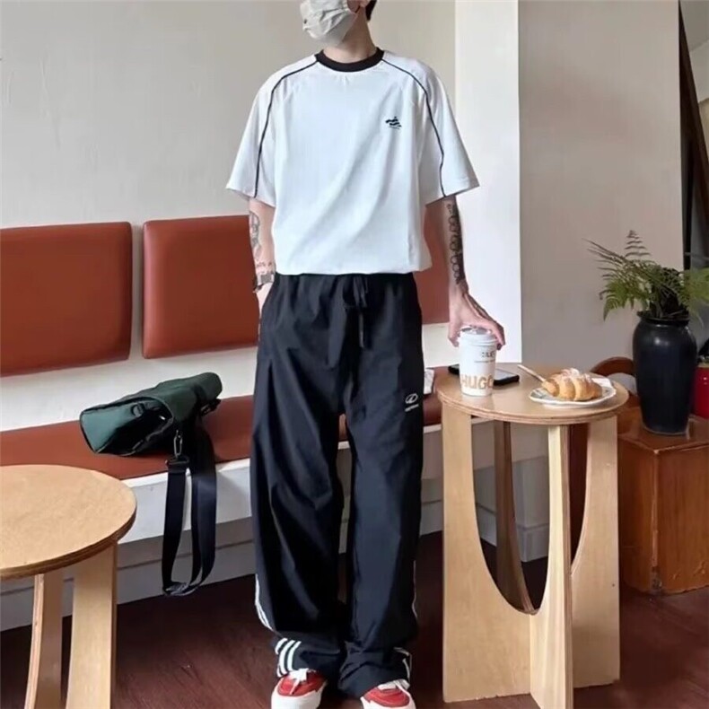 【有货】DK2886-P40休闲裤男侧边三条杠宽松直筒阔腿裤子,男装休闲裤,星座603-2