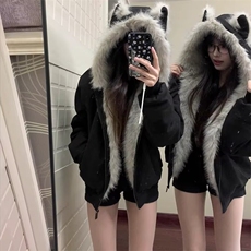 网图猫耳朵座山雕棉服男款冬季加绒加厚美式连帽外套MYR310-特P90，男装棉衣，星座1007（原301D）