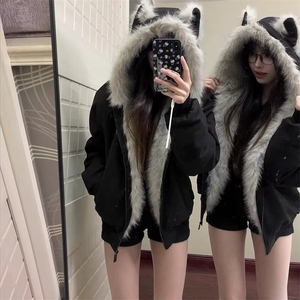 网图猫耳朵座山雕棉服男款冬季加绒加厚美式连帽外套MYR310-特P90图片