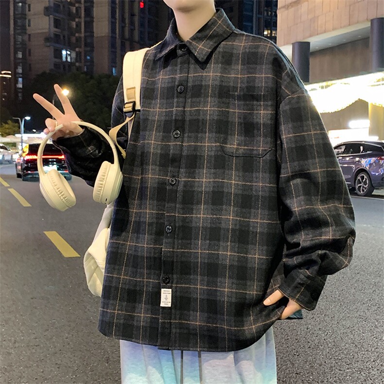 港风春秋新款时尚潮流格子衬衫夹克男上衣百搭XY-2373-P85,男装夹克,星座717