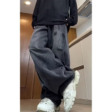 [008]牛仔裤男新款松紧腰水洗做旧宽松阔腿直筒裤A079-KU78-P64，男装牛仔裤，电商A079