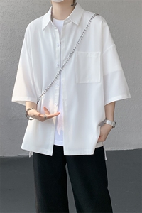 短袖衬衫男夏季新款港风宽松冰丝坠感衬衣CS8805-P35图片