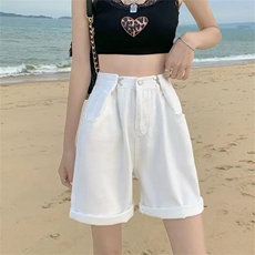 牛仔短裤女高腰夏季2025年新款宽松显瘦阔腿五分裤中裤潮ins热裤，男装牛仔裤，星座506A