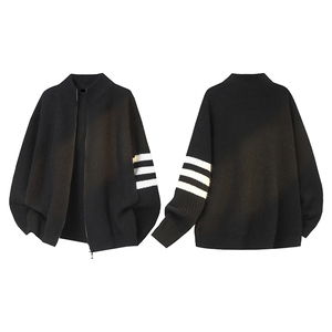 重磅秋冬北极绒开衫毛衣美式复古休闲慵懒风男女立领针织衫外套图片