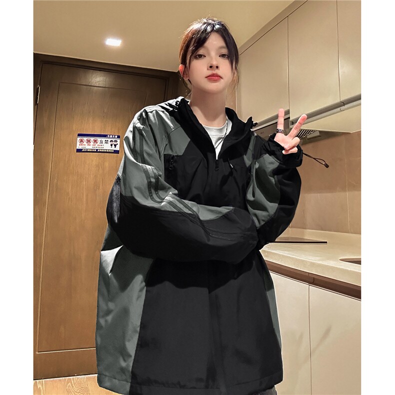中性风 冲锋衣骑行服连帽撞色拼接夹克户外机能风外套D327 P108图片