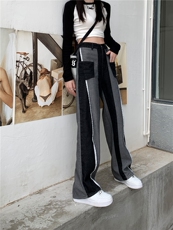 5063-1水洗拼接撞色牛仔裤女高街宽松休闲直筒阔腿裤潮P55，女装牛仔裤，星座309B-2