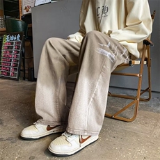 美式复古水洗扎染牛仔裤潮ulzzang裤子直筒宽松阔腿裤K4877-P46，男装休闲裤，星座512-2