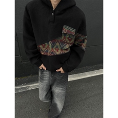 WY10096-P55摇粒绒撞色拼接保暖连帽小众卫衣，男装棉衣，电商A059