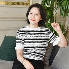 夏季女士套头针织衫短袖t恤女宽松遮肚子，女装针织衫/毛衣，斯美雅电商供货