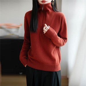 高翻领100纯羊毛打底衫女秋冬加厚内搭宽松显瘦保暖内搭针织衫图片