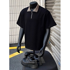 千鸟格拼接短袖polo衫男夏季老钱风半袖t恤痞帅五分袖T2506，男装Polo衫，星座1116A（原606A-3）