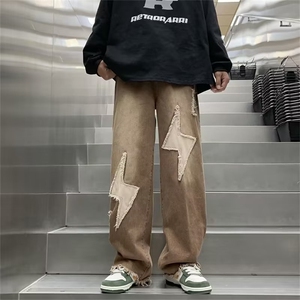 美式复古棕色牛仔裤男水洗渐变裤子ins高街N5058P43图片
