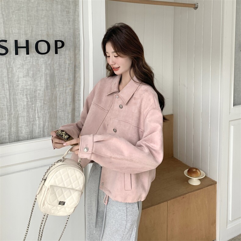【现货】新款粉色仿麂皮绒短款外套2511-P145-K218,女装短外套,2C111