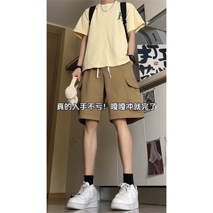 美式黑色工装短裤男夏季潮牌跑步篮球运动裤子大口袋过膝五分中裤图片