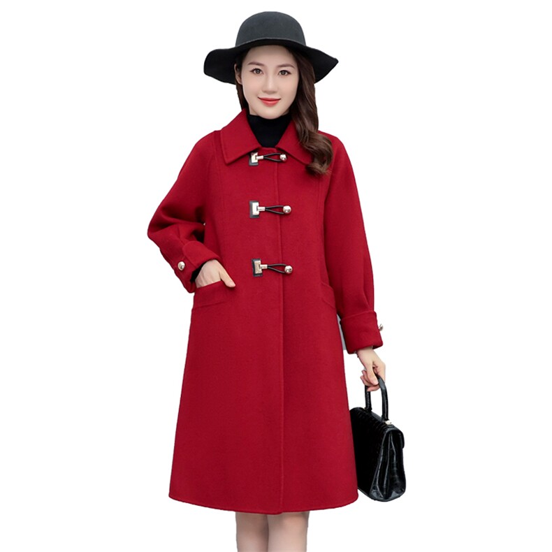 现货！2024新款冬装毛呢大衣女中长款小香风结婚小个子宽松外套,女装毛呢外套,雅静靓衣