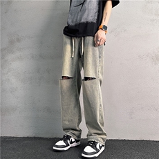 k1020-p55-控78M-5XL抖音美式高阶黑暗破洞拉链宽松大码牛仔裤，男装牛仔裤，星座116