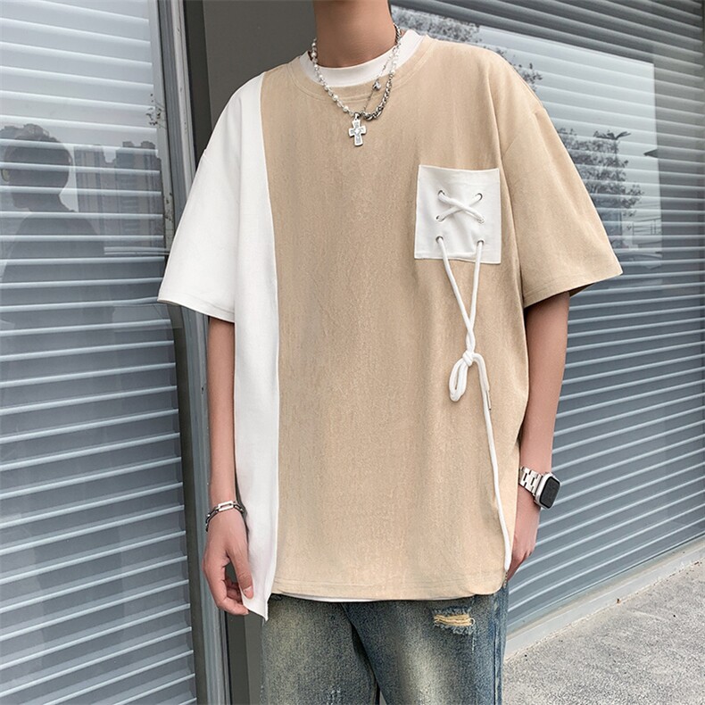男士短袖t恤夏季2024新款潮流撞色五分袖潮牌小众设计感上衣,男装T恤,星座1013