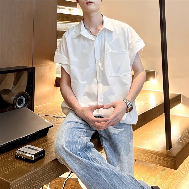 工装冰丝短袖衬衫男夏季薄款宽松上衣痞帅休闲半袖KA67-P40,男装T恤,星座208-5