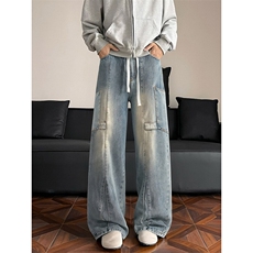 沙发景秋冬加厚水洗大口袋设计牛仔裤男宽松阔腿裤子-A2333P55，男装牛仔裤，电商B241