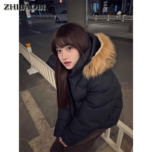 基础棉衣可拆卸帽子/冬季宽松街头外套男女夹克连帽棉服图片