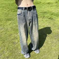 美式水洗直筒牛仔裤男女2024秋冬季新款垂感男生百搭阔腿裤-CK996，男装牛仔裤，星座601-2