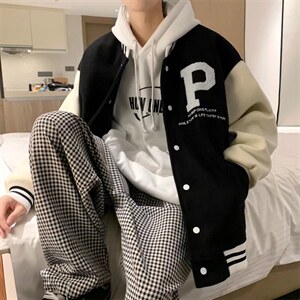 新款棒球服春季美式复古字母设计感小众学院风宽松外套JK725-P55，男装夹克，星座1008-1