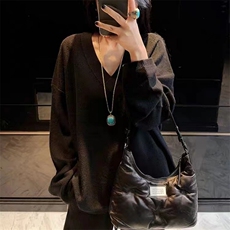 时尚显瘦大V领加厚羊毛衫女宽松百搭长袖针织毛衣秋冬季新款上衣，女装羊毛衫，泰沅羊绒