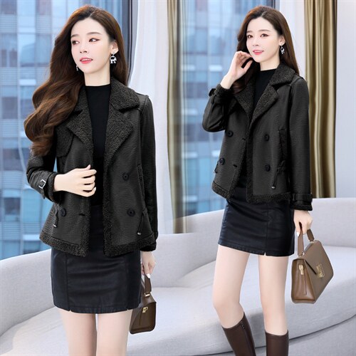 2025年冬季现货时尚潮流皮毛一体皮衣外套，女装短外套，臻衣坊