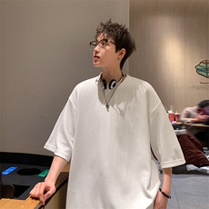 2026夏潮大码宽松短袖T恤半袖青少年条纹海魂衫T8601/P35白色3，男装T恤，电商A094