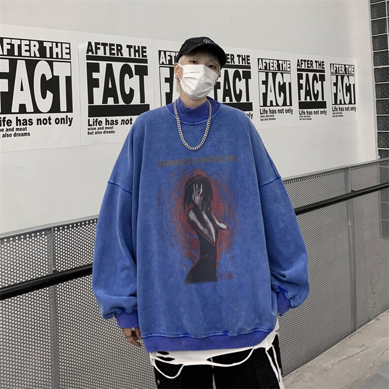水洗做旧加绒加厚卫衣男23冬高领人物印花打底衫XZ514-2-X57-P78,男装T恤,星座514-2(原B239)