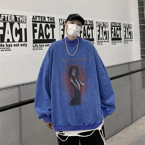 水洗做旧加绒加厚卫衣男23冬高领人物印花打底衫 XZ514-2-X57-P78图片