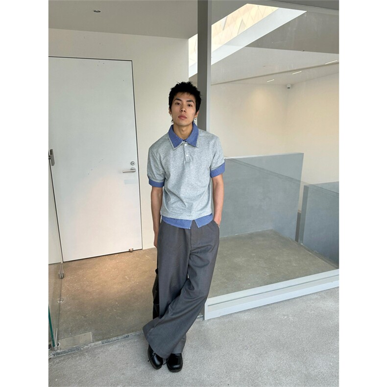 网图有货美式夏季格纹POLO领短袖衬衫男女宽松半袖上衣A598-P35,男装T恤,星座1505