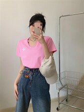 夏季新款U领T恤，女装T恤，蘑菇兄弟