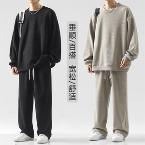 美式重磅条绒圆领卫衣搭配抽绳束脚休闲裤潮牌百搭-TZ810特批92图片