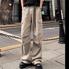 美式复古阔腿迷彩褶皱伞兵裤女夏新款宽松直筒工装裤女K6172-P58，男装工装外套，星座412-1