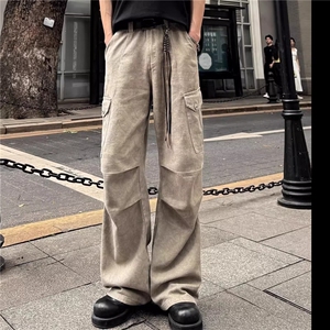 美式复古阔腿迷彩褶皱伞兵裤女夏新款宽松直筒工装裤女K6172-P58图片