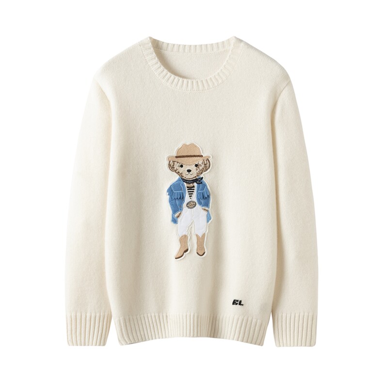 2025年秋季时尚百搭通勤简约休闲小熊刺花套衫，女装羊绒衫，暖习羊绒