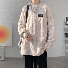 8XL-M圆领毛衣男秋冬慵懒风宽松情侣装麻花针织羊毛衫MY19004P68，男装针织衫/毛衣，电商B312