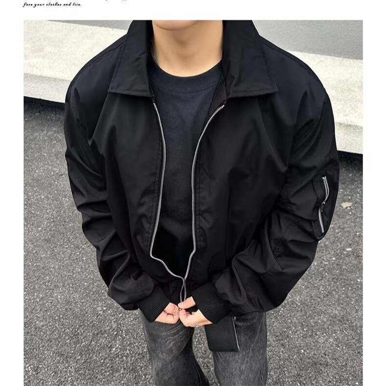 大货DWT120-特批42美式外套男款春秋季翻领棒球服藏青图片