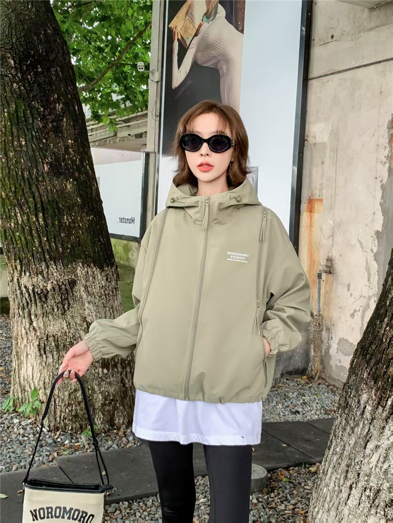 （现货）连帽外套女春秋洋气短款风衣宽松休闲小个子百搭夹克上衣,女装短外套,韩蔻秀