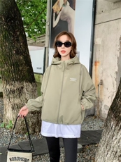 （现货）连帽外套女春秋洋气短款风衣宽松休闲小个子百搭夹克上衣，女装短外套，韩蔻秀