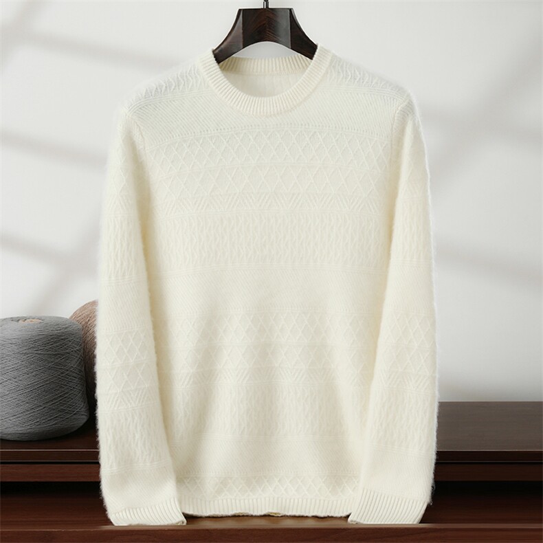 秋冬新款纯色圆领针织套头上衣，男装针织衫/毛衣，隆格羊绒