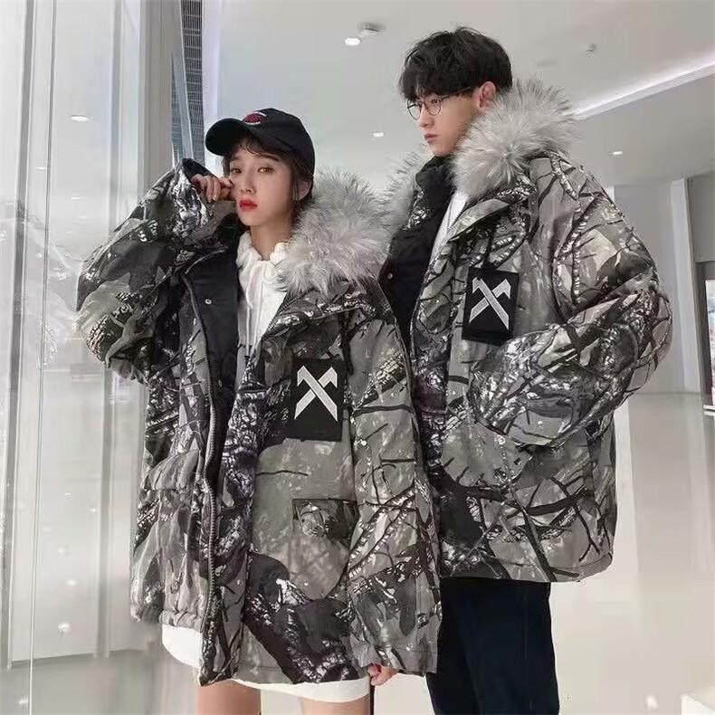 独款棉衣男冬季潮流ins毛领连帽棉服外套港风宽松潮牌痞帅情图片