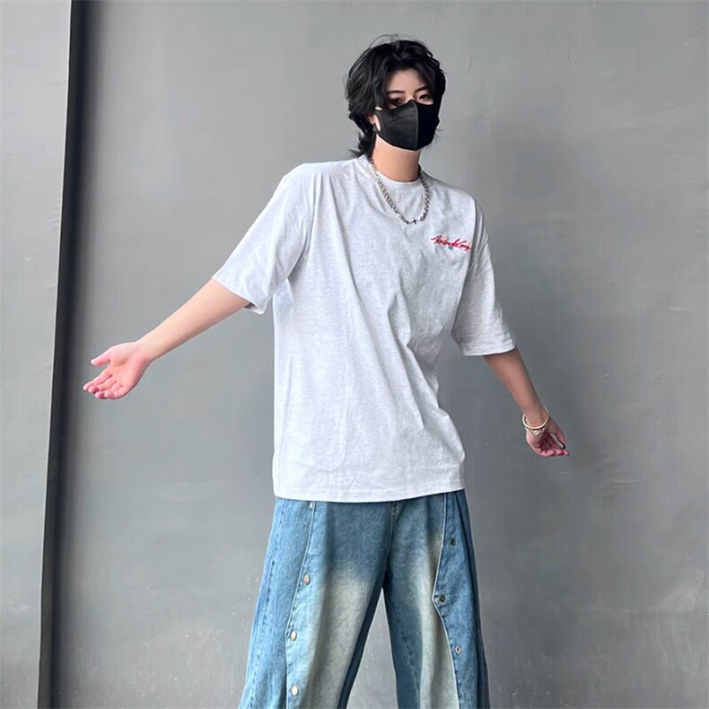 万针全刺绣工艺抖音得物高品质260克重磅纯棉双纱美式高街短袖T恤,男装T恤,电商A486