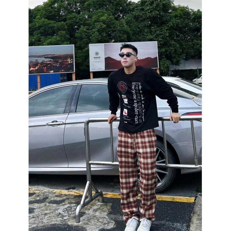 美式复古四季直筒格子阔腿裤男女港风日常休闲百搭慵懒长裤情侣，男装休闲裤，星座506A