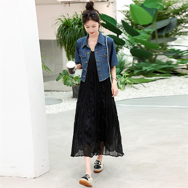 褶皱吊带裙2023年夏季时尚潮流舒适简约长裙仙女裙连衣裙,女装连衣裙,冬木谷雨