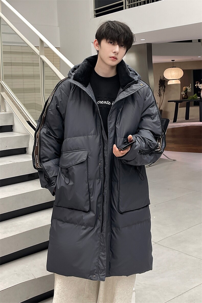 羽绒服男冬季新款港风宽松长款连帽白鸭绒外套YR929-P205(控价258,男装羽绒服,星座214-3
