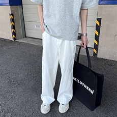 宜家景库存足白色阔腿裤全棉宽松直筒牛仔裤子男女款3028/P49，男装牛仔裤，星座902A