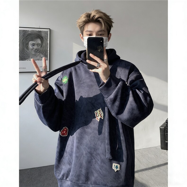 WY10203-特P45 加绒特P50美式重磅刺绣贴标连帽卫衣大码上衣男图片